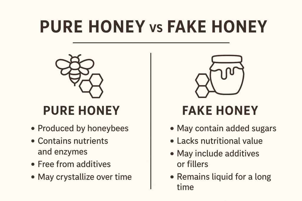 Infographic showing how to identify pure honey