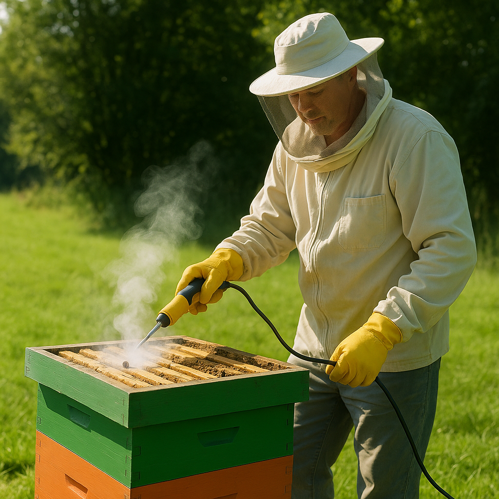 Macro photo of a Varroa mite on a honeybee’s thorax, educational photography