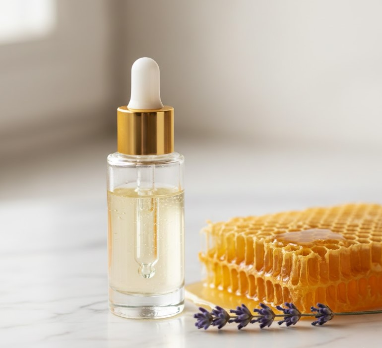 Premium anti-aging serum infused with Bee Venom, demonstrating the luxury skincare application of apitherapy for natural collagen production