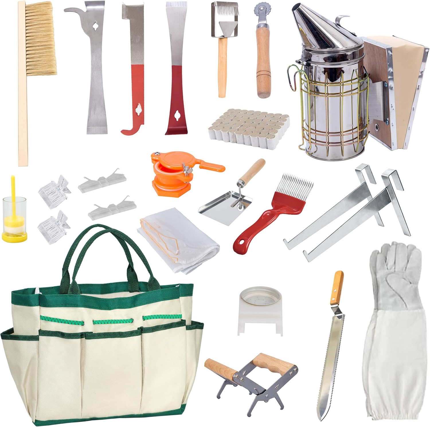 Beekeeping hive tools smoker and protective gear